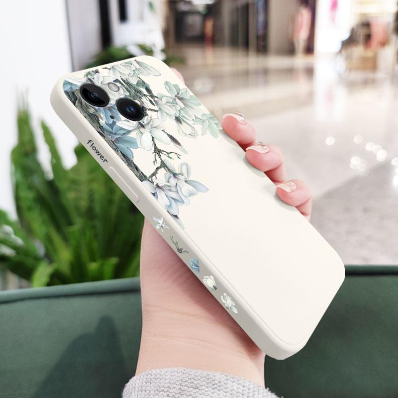 

Wood Lily Phone Case For iPhone 16 15 14 13 12 11 Plus Pro Max Mini X XR XS Plus Liquid Silicone Cover iPhone 12 белый