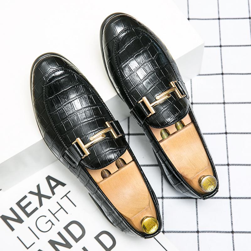 Men's Shoes Large Size Stone Pattern Solid Color Loafers Men's Fashion Casual Shoes Business Large Size Foot Leather Shoes Men