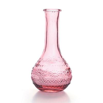 Vintage Embossed Glass Vase - Pink - 7.5 X 15.8 Cm