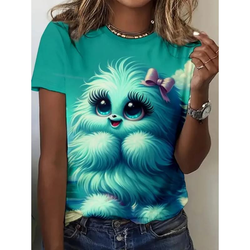 Fashion Women's Crew Neck Short Sleeve 3D Animal Color Printing Animal Short Sleeve Crew Neck T-Shirt