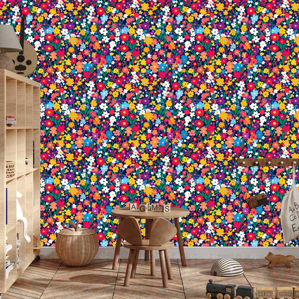 Wallpaper Small Flowers Turquoise and Pink for Living Room and Bedroom 50x1000