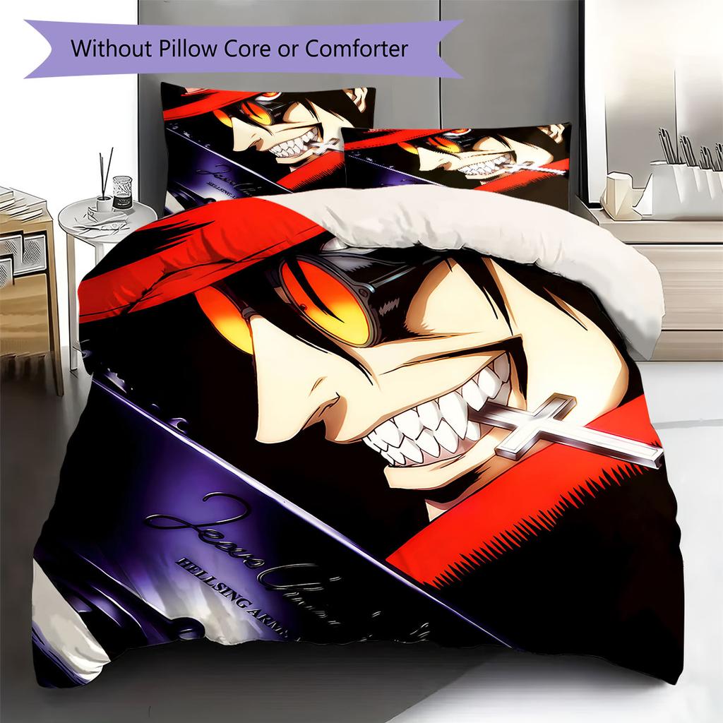HELLSING Pattern Bedding Quilt Set Quilt Cover Pillowcase Home Decoration Birthday Gift (1 * Duvet Cover + 2 * Pillowcase, Without Core)