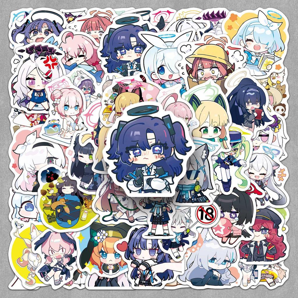 50 Q-Version Blue Archive Anime Sticker Sheets for Notebooks, Scooters, Speakers, and DIY Decor.