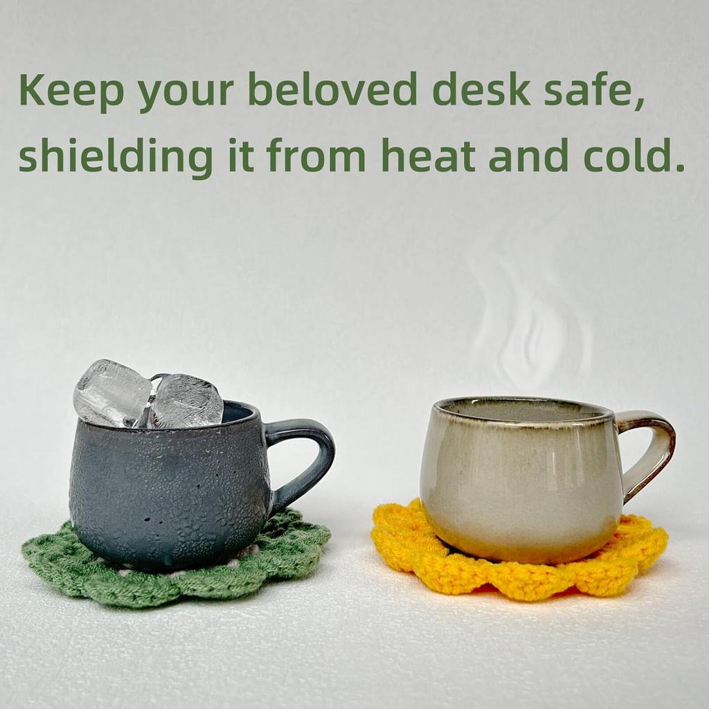 Cute Coasters,Funny Flower Coasters,Handmade Crochet Coasters,Fun Soft Decorative Placemats Housewarming for New Home Bar Desk