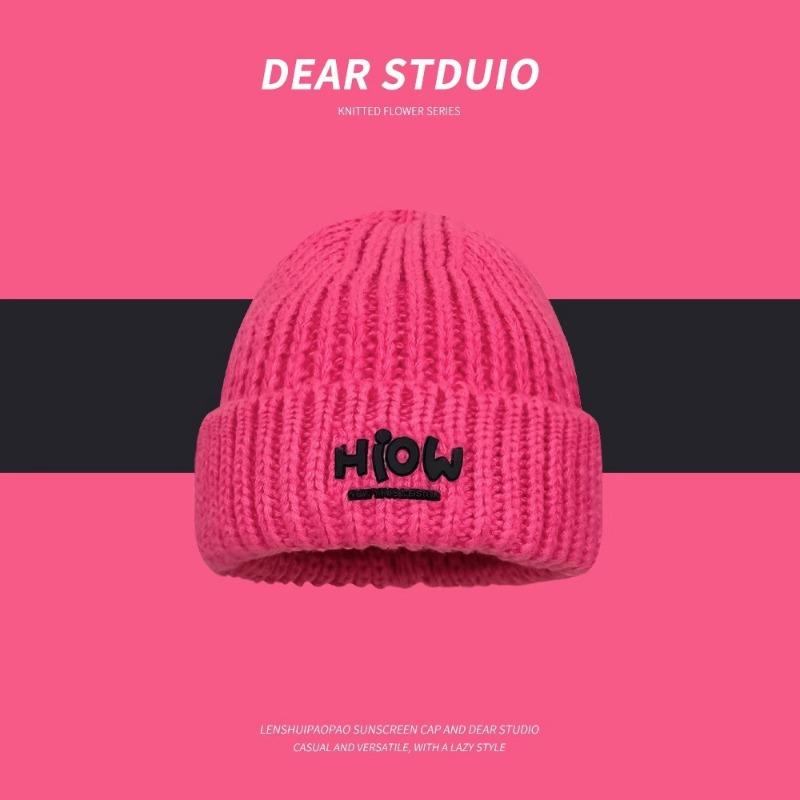 Sweet and Cool Hot Girl Pink Letter Knitted Hat Children Autumn and Winter Warm Versatile Face Small Wool Hat