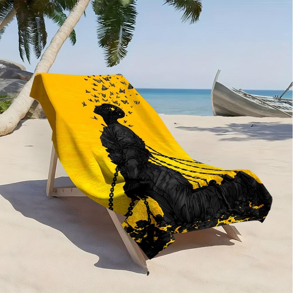Binding Figure and Flying Butterfly Pattern Polyester Microfiber Beach Towel Is Highly Absorbent Suitable Swimming Beach Outings