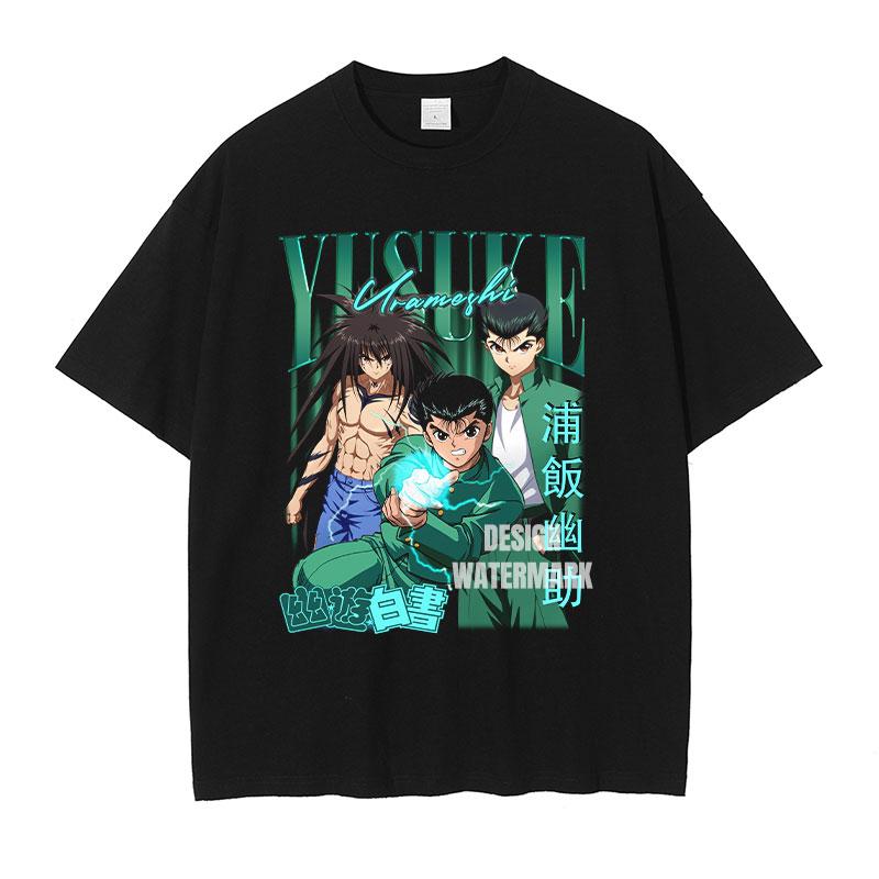 Anime Yu Yu Hakusho Graphic Tshirts Urameshi Yuusuke Manga T Shirt Washed Oversized Tshirt Short Sleeve Cotton Tee Man Clothing S