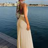 European and American Popular Deep V-neck Halter Dress Sexy High Split Knitted Dress