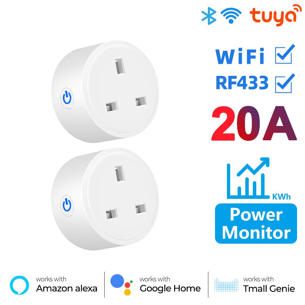 Wifi Rf433 Uk Smart Socket Plug Outlet 20a Adapter Power Monitor Wireless Remote Voice Control Timer For Google Home Alexa