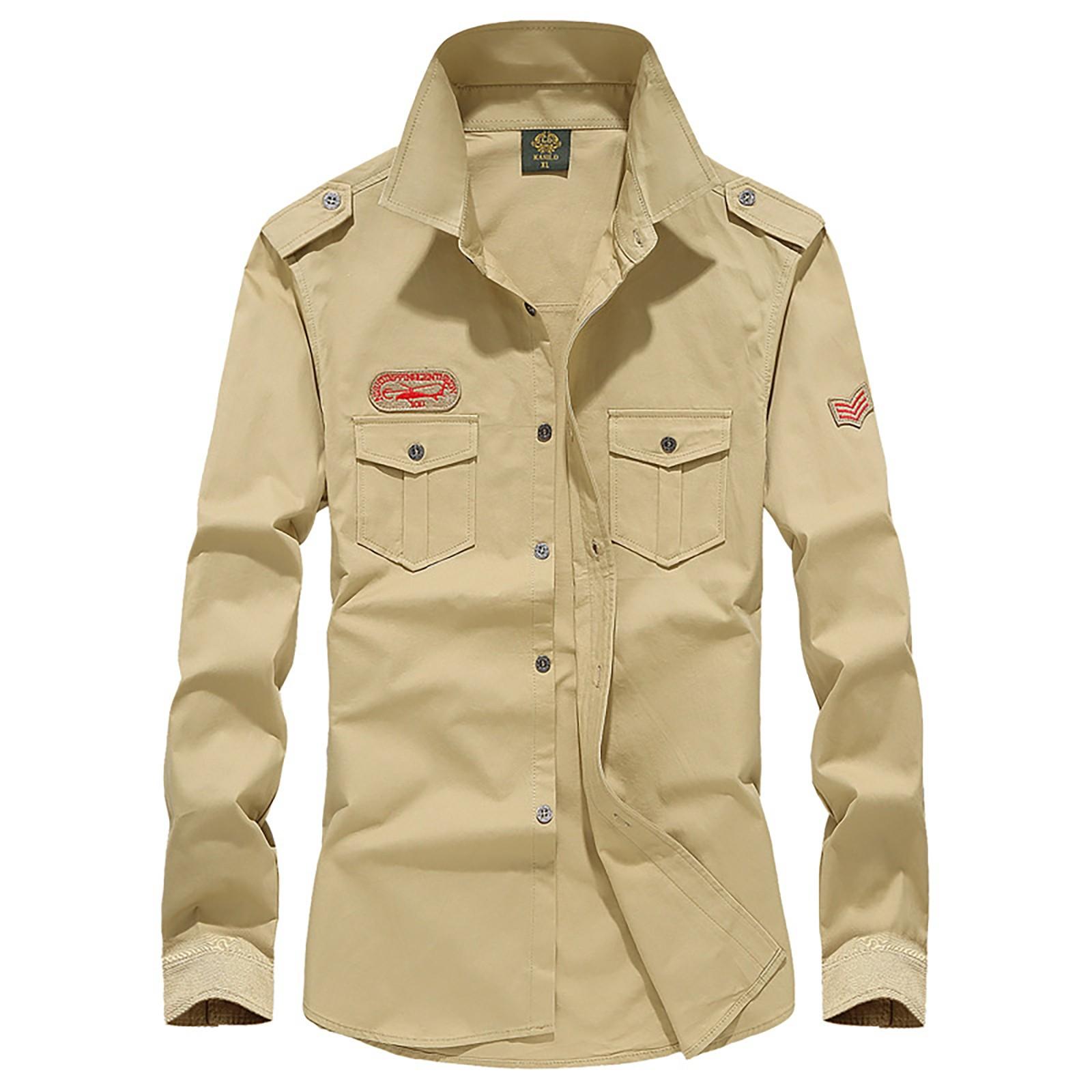 

Чоловіча повсякденна сорочка з довгим рукавом із вишивкою у стилі мілітарі M хакі