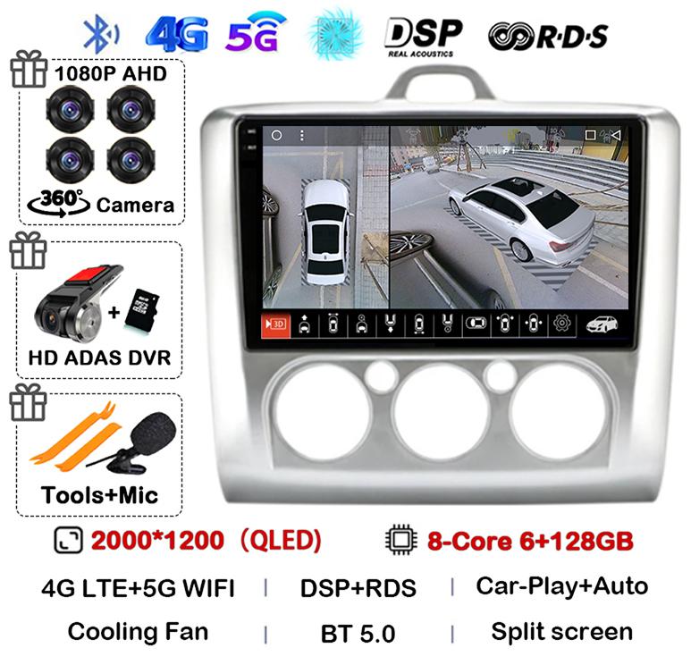 Android 14 Carplay Auto GPS 4G+WiFi Car Radio for Ford Focus Exi MT AT 2004-2011 Multimedia Video Player Stereo DSP Head Unit BT