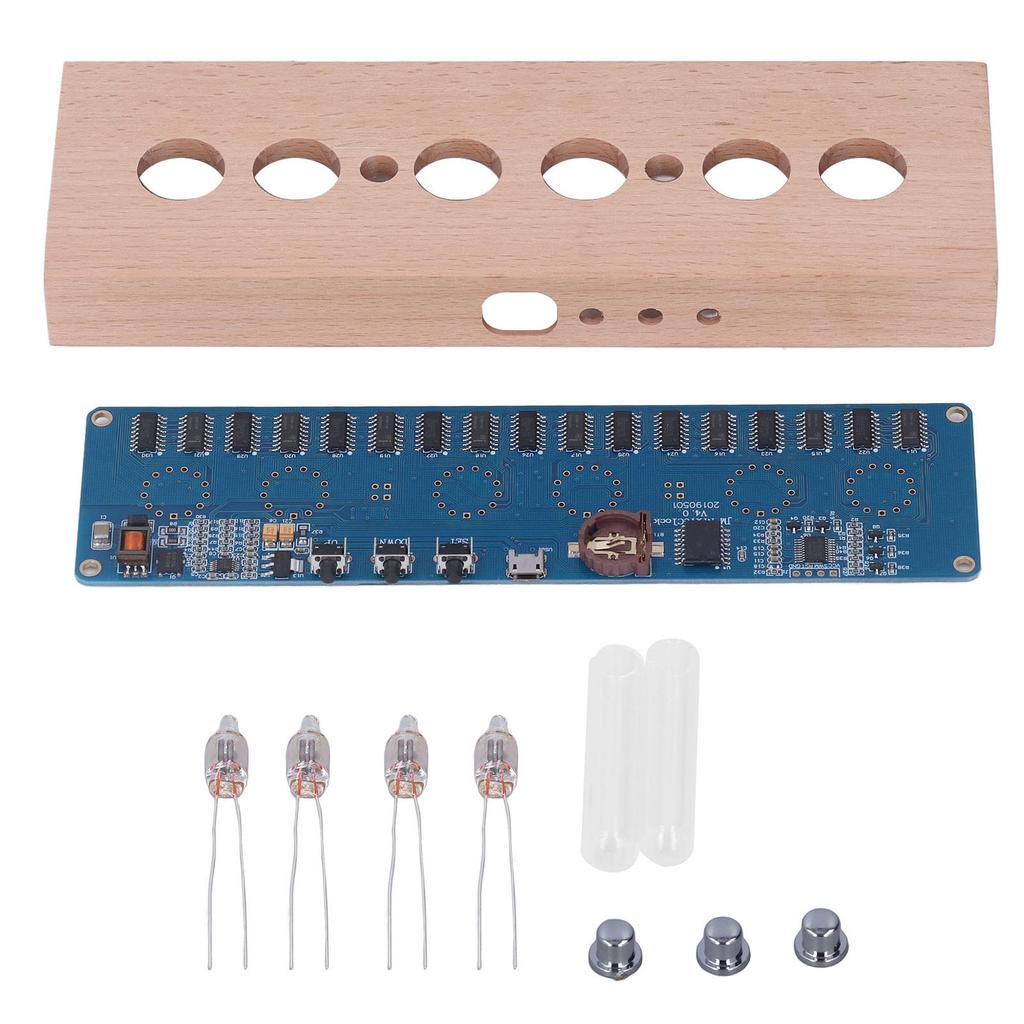 DIY IN14 Glow Tube Clock Kit Beech Wood Shell Module Lamps Assembly USB 5V Interface