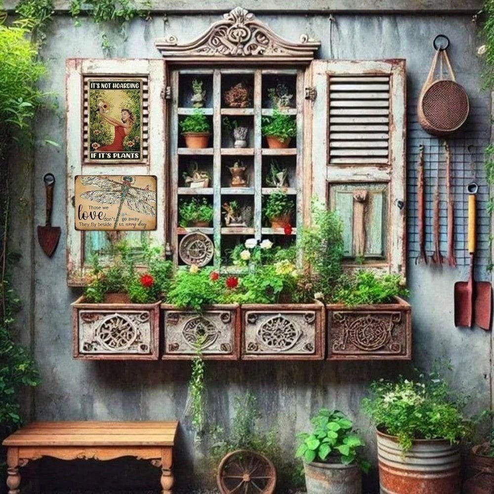 Metal Poster Dragonfly Garden Vintage Wall Decor Fence Gate Art