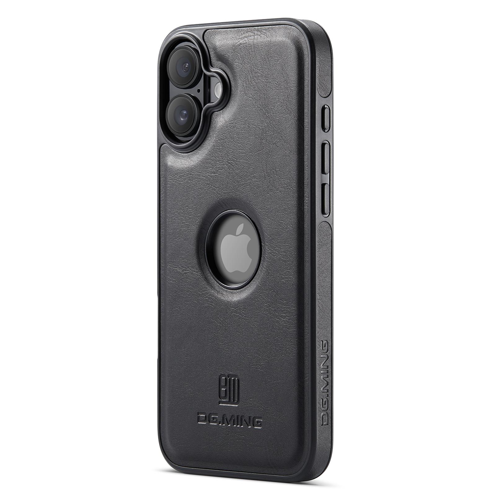 DG.MING For iPhone 16 Case Anti-Drop Leather Coated PC+TPU Phone Back Cover A