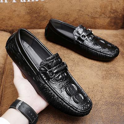 FashionMens Slip On Moccasins Men's Crocodile Pattern Loafers Genuine Leather Summer Shoes Loafer Flats Driving Shoes Mens Shoes Formal