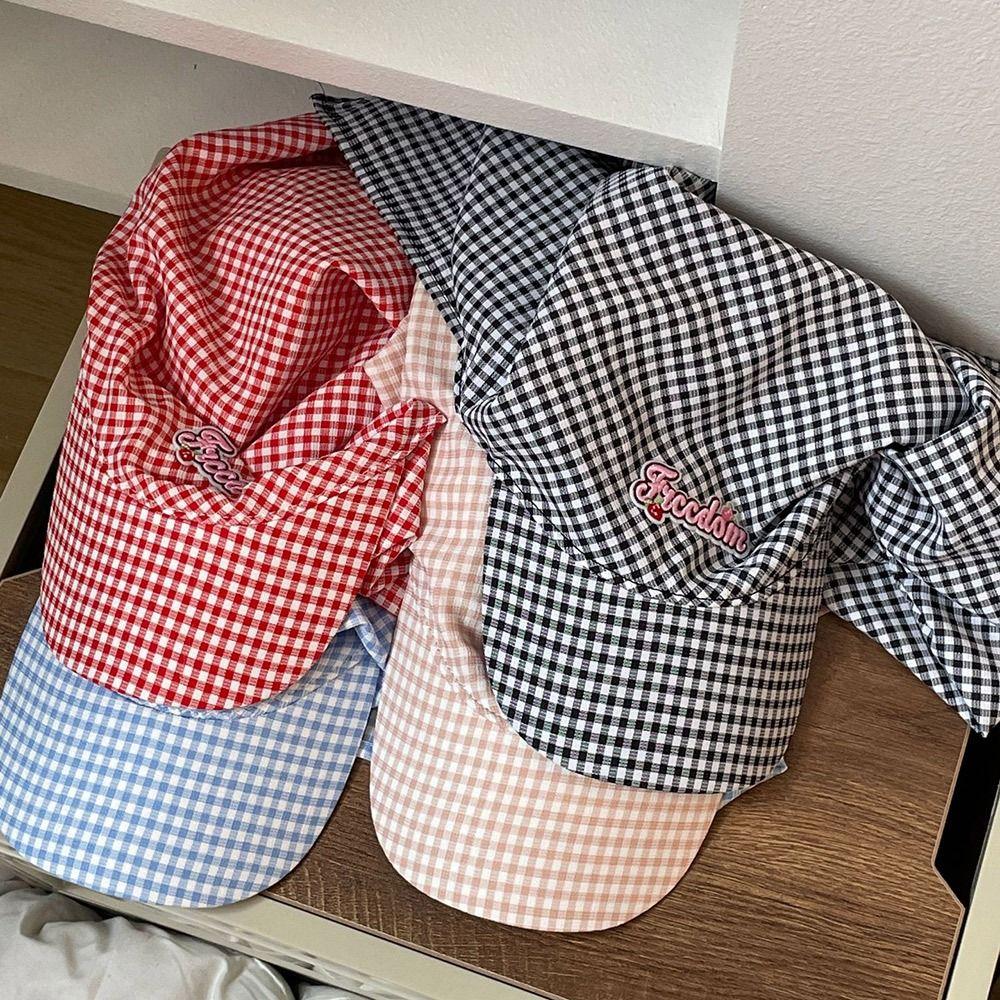 Fashion Plaid Pattern Sunshade Hat Simple Breathable Cotton Baseball Cap Quick-drying Headwears Beach Wear