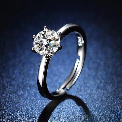 Silver Color Rings Six-claw Ring for Woman Zircon Opening Round Luxury Fashion Jewelry Adjustable Female Trinkets