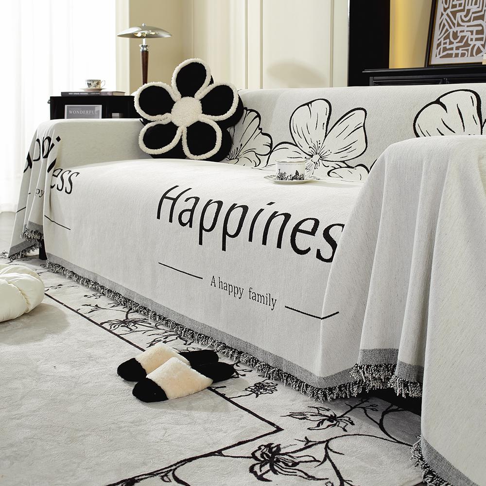 Realistic Flowers Chenille Sofa Towel for the Living Room, Nordic Style Home Decor with Tassel Edges, Three-Seater Sofa Set