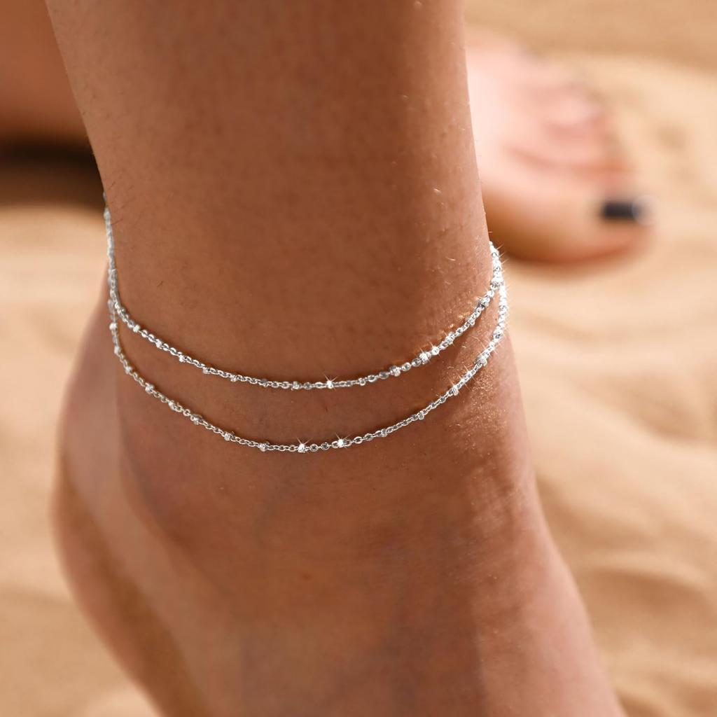 Cavigliere da Donna in Argento Sterling alla Moda Impermeabili Set di Cavigliere Cavigliera Regolabile a Strati Gioielli Estivi da Spiaggia