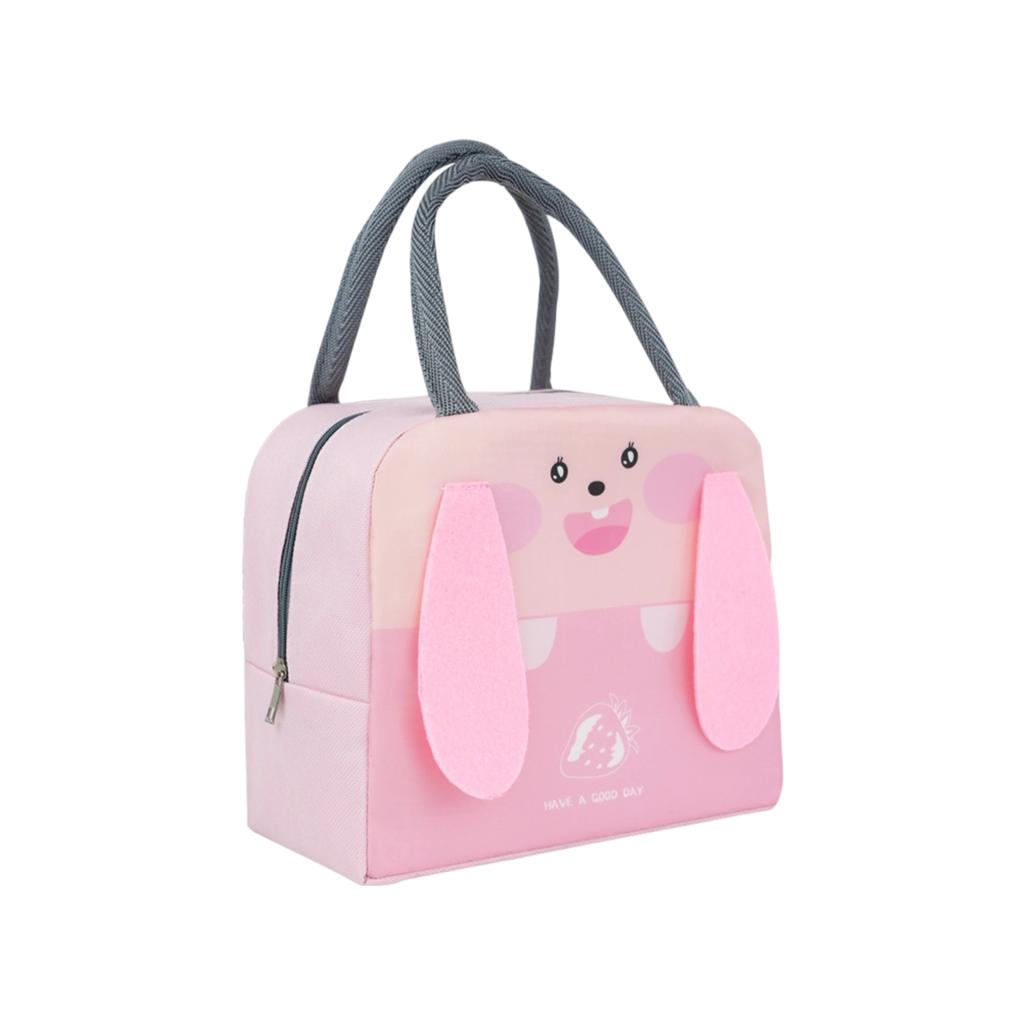 Oxford Fabric Cartoon Lunch Bag Insulated Portable Handheld Lunch Box with Zipper Closure and Soft Handles for Daily Use and Outdoor Activities