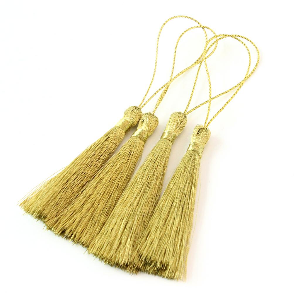 30pcs Gold Silver Color Tassels Polyester Silk Fringes with Cord Loop For DIY Handmade Bookmark Keychain Jewelry Decor Materials