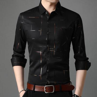 Camisa masculina de negócios com gola virada para baixo e listras