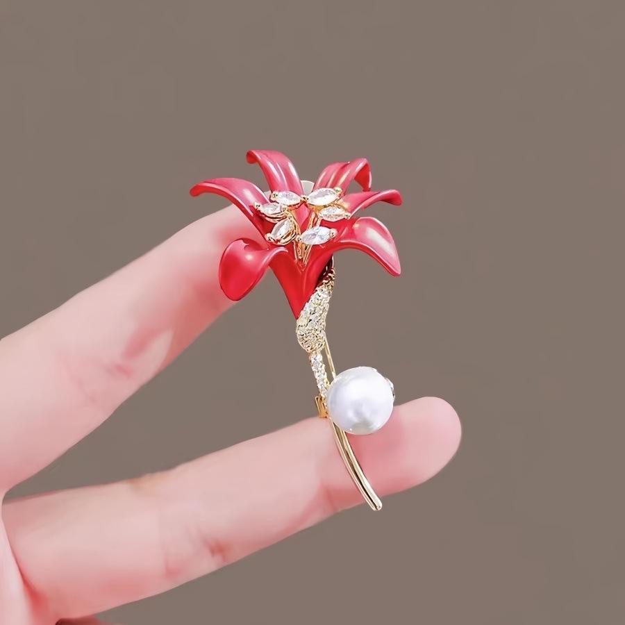 New trendy red lily flower brooch luxury high-end brooch jacket suit high-end pin accessories