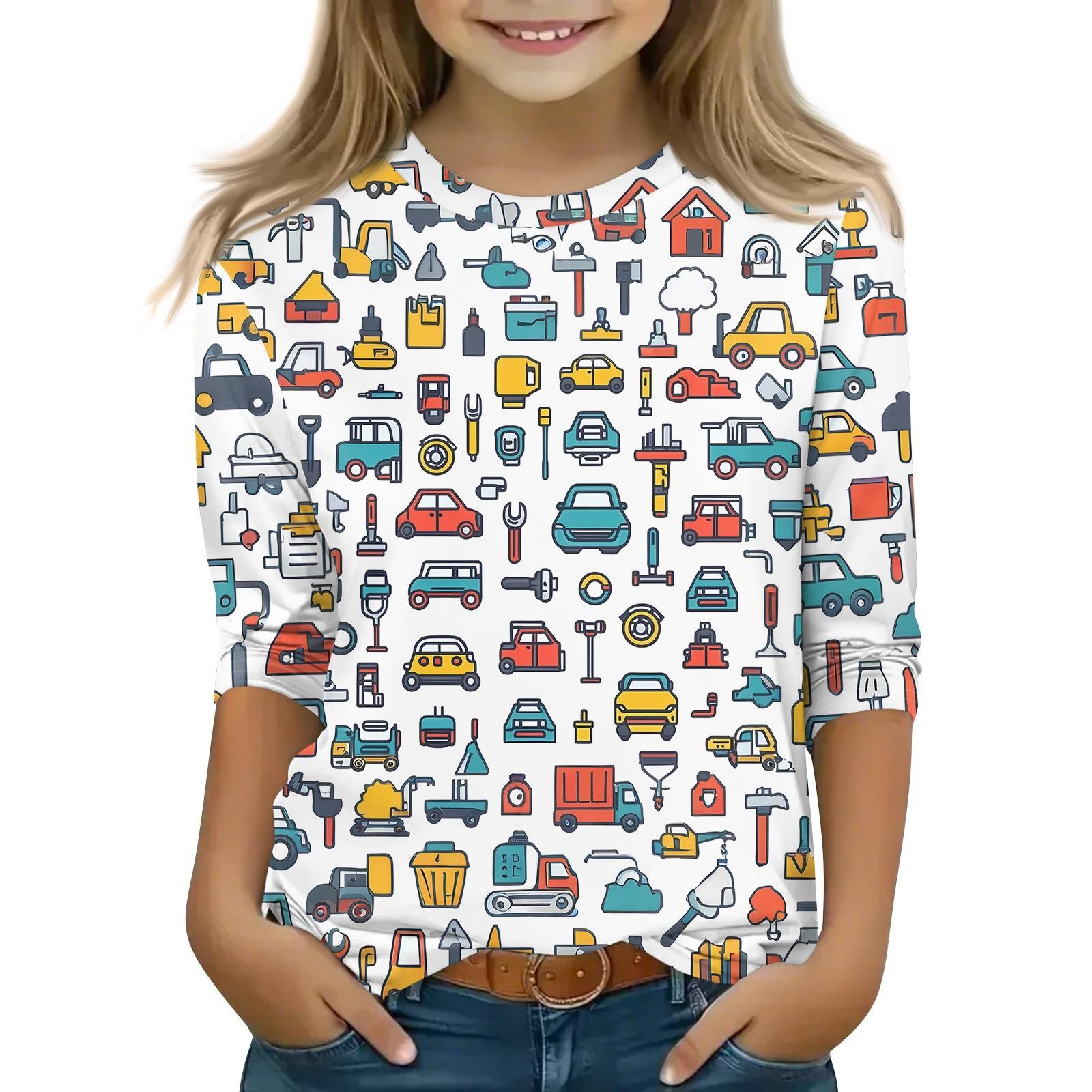 

Детская футболка с рукавом 3/4, повседневная футболка с принтом, круглый вырез, блузка-пуловер 130