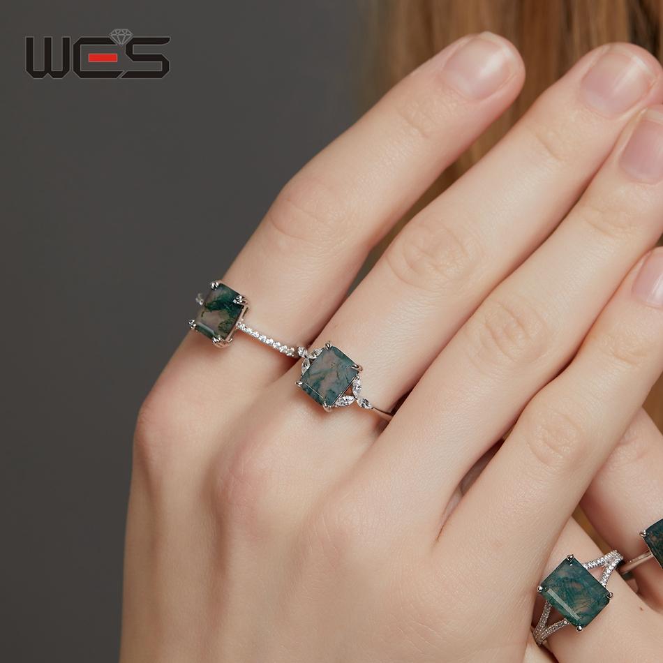 WES   CopperNatural Moss Agate Rings 7x9mm Leaf Branch Engagement Ring Boho Forest Unique Jewelry Gift for Women