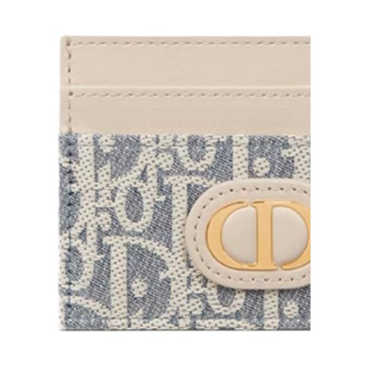 Dior 30 Montaigne Freesia Classic Logo Cotton And Calfskin Card Holder Women Card Holder Blue S2152UDFF-M925