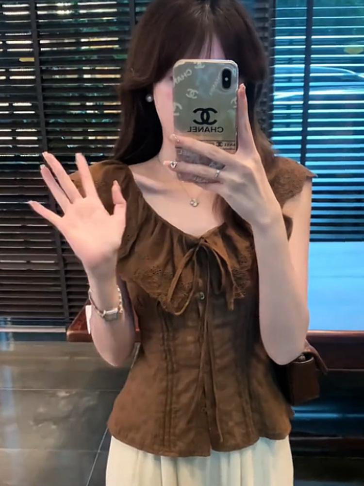 French Puff Sleeve Slim Fit One-Shoulder Blouse for Women