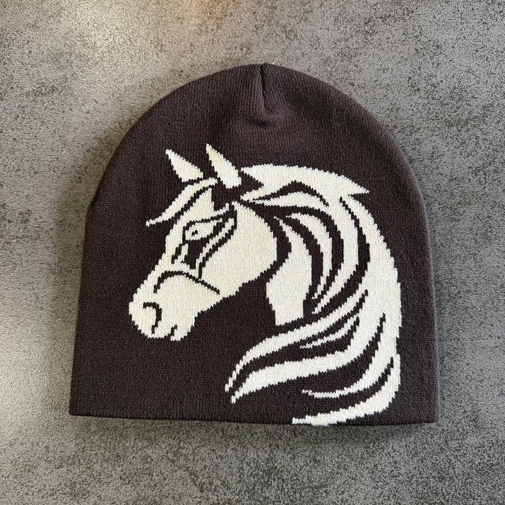 Pony Pattern Wool Beanie With Warmth And Foldable Design For Autumn Winter Fashion