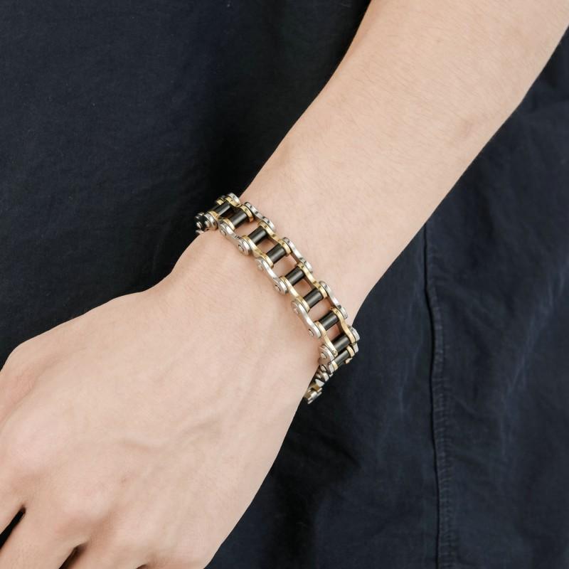 Bracciale a Catena da Ciclismo in Acciaio al Titanio da Uomo Stile Punk Fascia da Polso per Bici Tono Nero Oro