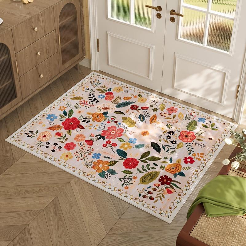 Premium Floral Bedroom Runner Rug, Soft Machine Washable Kitchen Mat - Non-Slip Indoor Doormat for Entryway, Laundry, Bathroom, Kitchen & Living Room