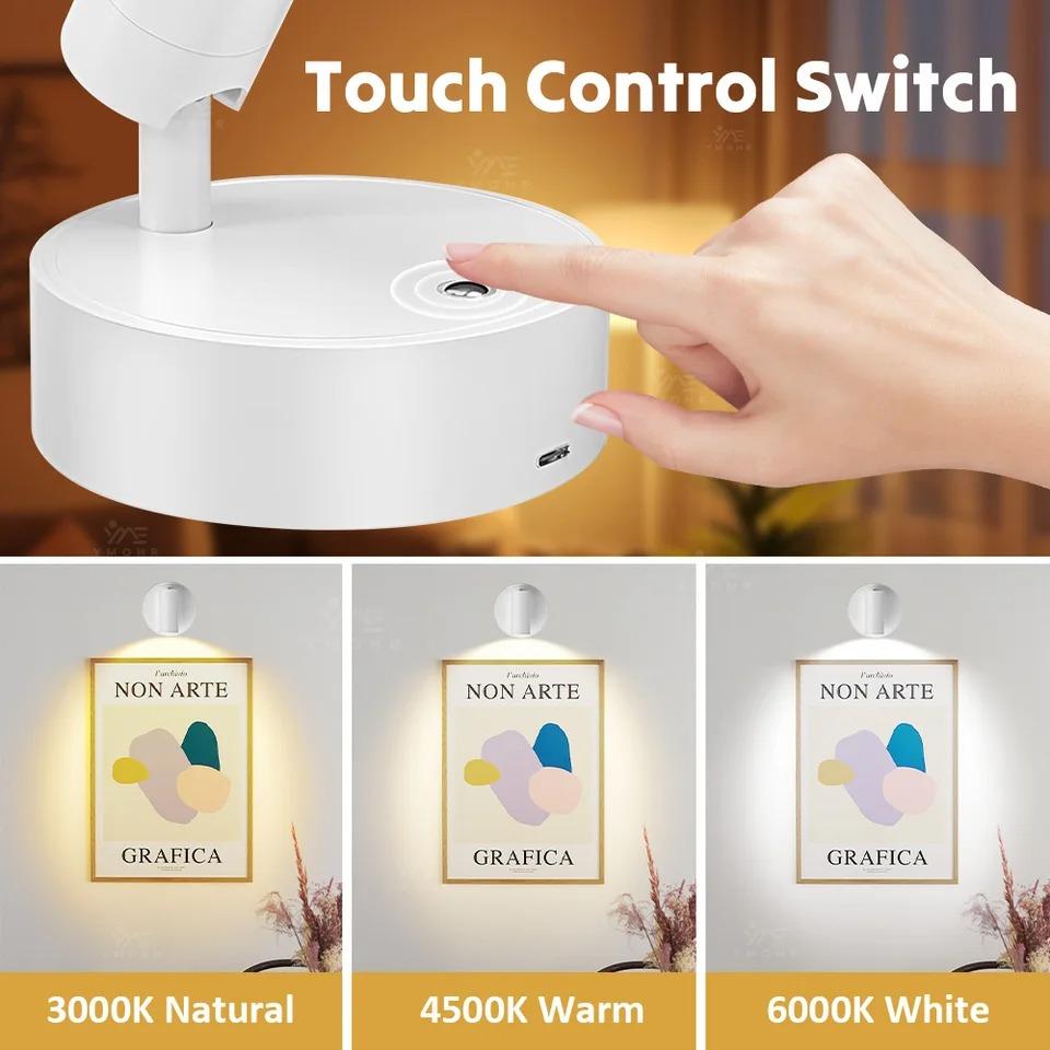 Intelligent Wall Light LED Table Lamp Touch 3-Color Dimmable 350° Rotatable USB Rechargeable Bedroom Bedside Night Light