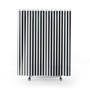 Tenda doccia moderna impermeabile a righe bianche e nere, classica, retrò, vintage, decoro dark coquette, per bagno, carina