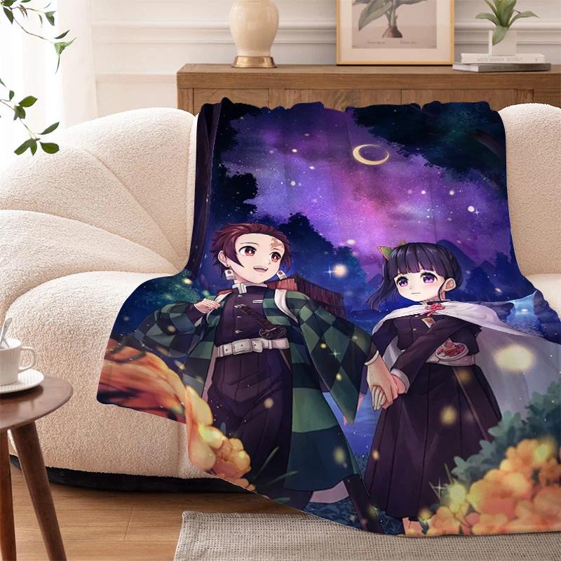 Sofa Blankets for Winter Anime D-Demons Slayer Warm Knee Bed Fleece Camping Fluffy Soft Blankets Microfiber Bedding King Size