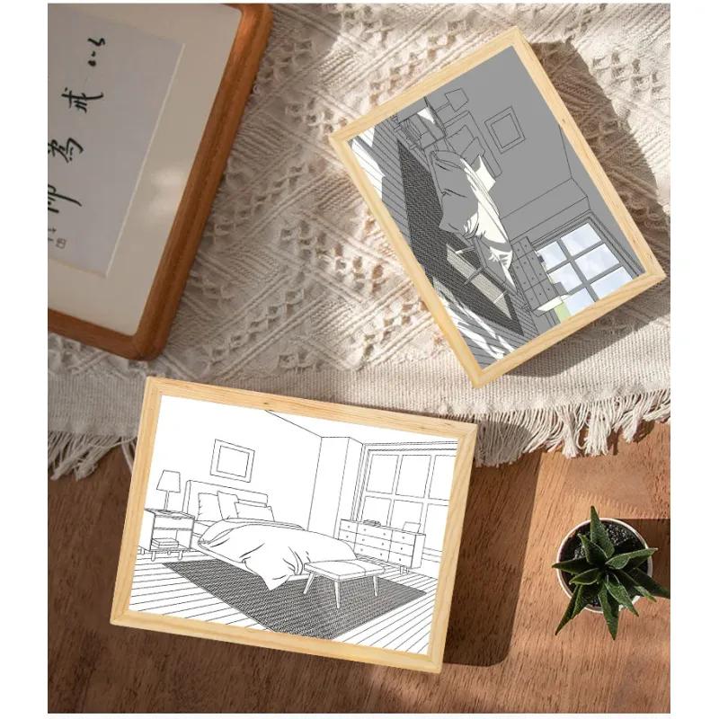 LED Night Light Decorative Light Painting USB Plug Dimming Wall Artwork Table Lamp Gift Indoor Sunlight Window Wooden Photo Lamp