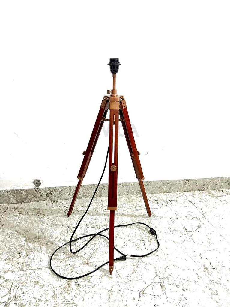 Copper Antiqued Nautical Wooden Adjustable Tripod Shade Lamp Stand Bedroom & Office Conner Décor