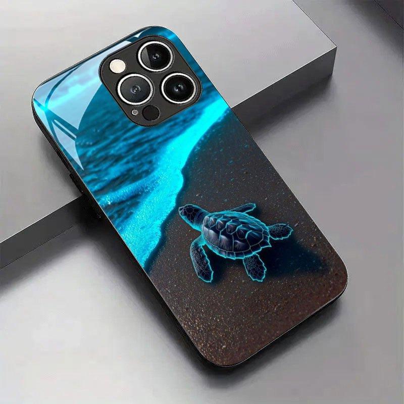 Fluorescencyjne Etui ze Szkła Hartowanego z Wzorem Żółwia Plażowego Na iPhone 17 16 15 14 13 12 11 Pro Max 17 Air 7 8 Plus XR XS X Pokrowiec