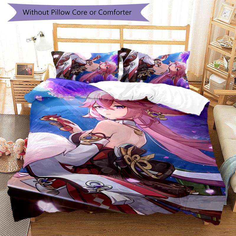 3pcs Genshin Impact characters7 pattern bedding set duvet cover set includes duvet cover &pillowcases, perfect all season bedroom decoration & gift