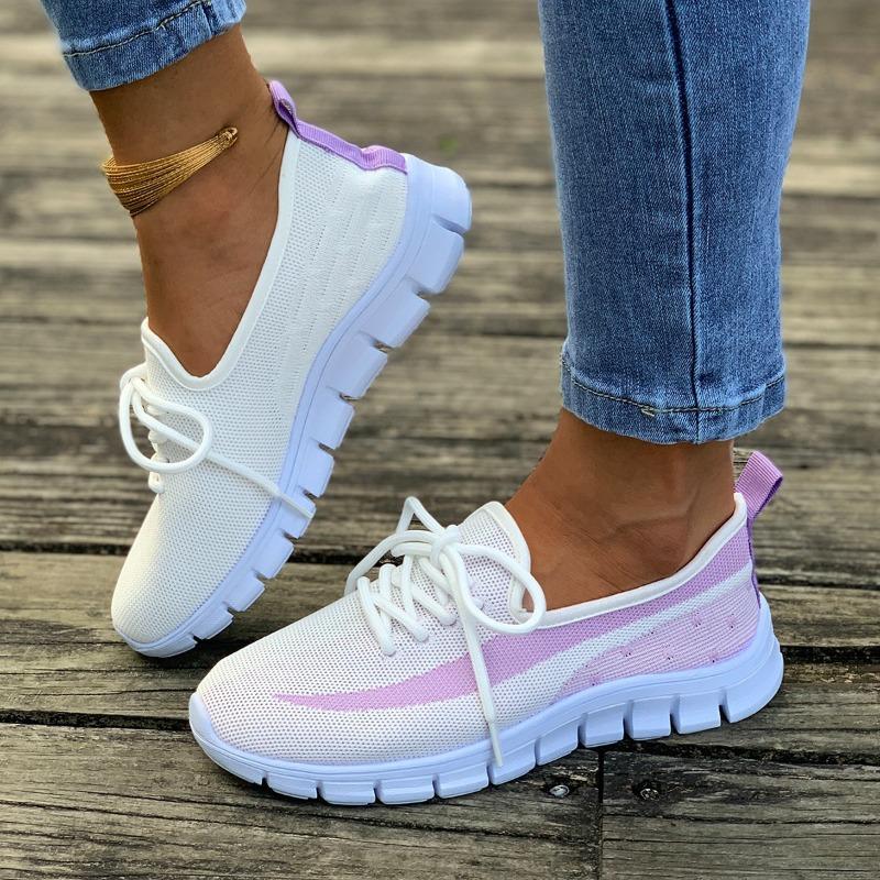 Spring Autumn Women's Breathable Fly-woven Mesh Casual Sports Lace-up Color Matching Women's Single Shoes