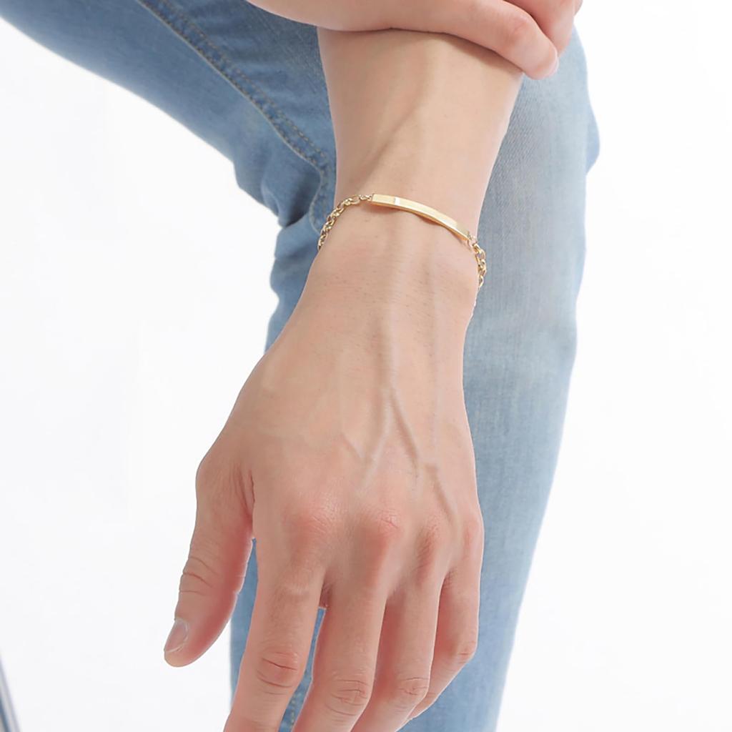 Pair Bracelet Set of 2 Allergy Free Stainless Steel Plate Plain Half Round Chain Simple Surgical Stainless Steel Pink Yellow [White Clover] &