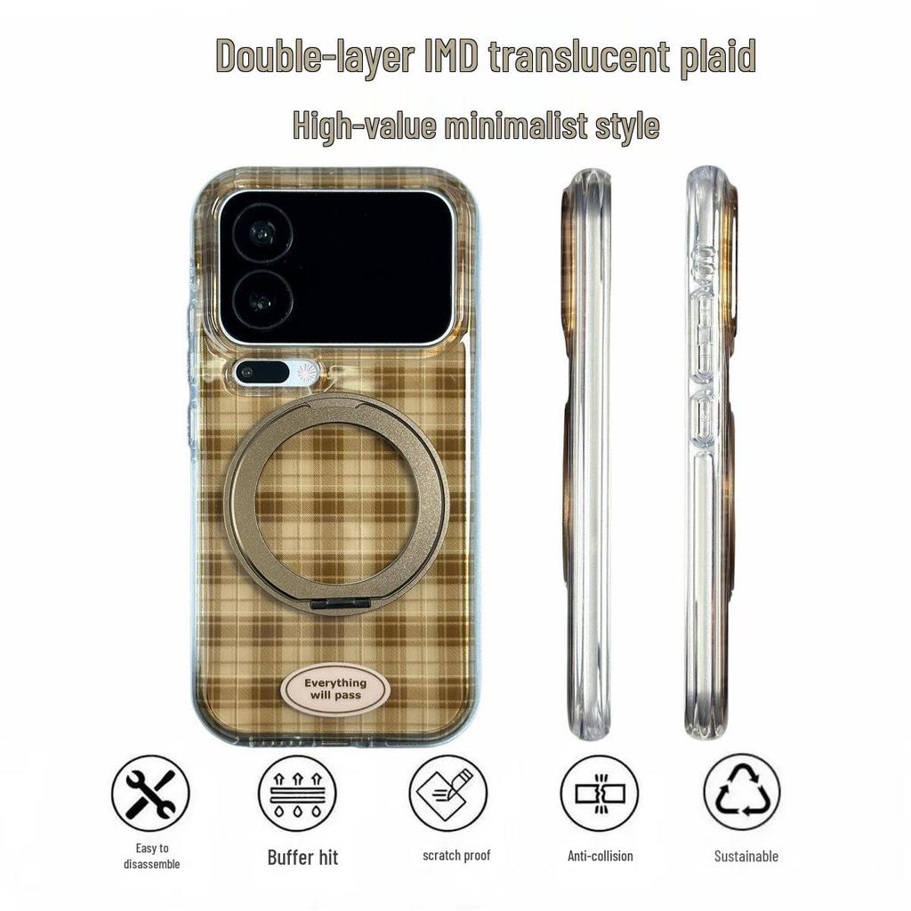 360° Rotating Double-Layer Drop-proof Plaid Case for Xiaomi 15/14/17PROMAX
