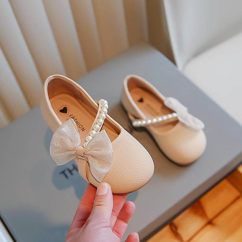 2025 Girls' Pearl White Leather Loafers for Spring & Autumn - Soft Sole, Fashionable Princess Shoes