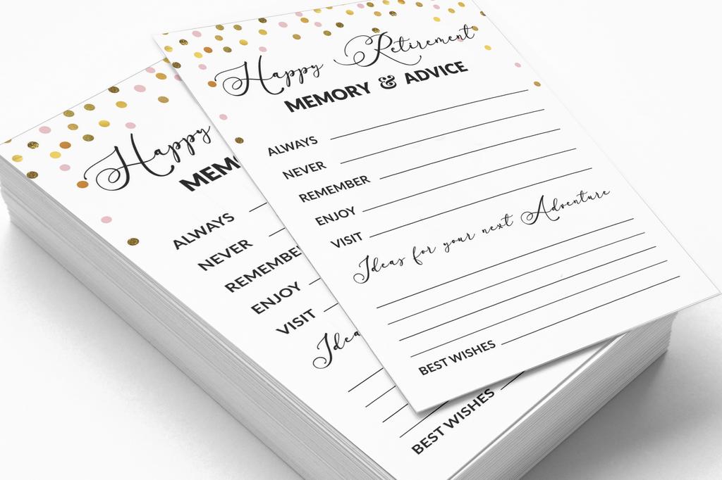 Inkdotpot Pack of 50 Confetti Advice & Wishes for Retirement Party, Game Activity for Retirement Party Celebration, Guestbook Alternative 5X7 inches