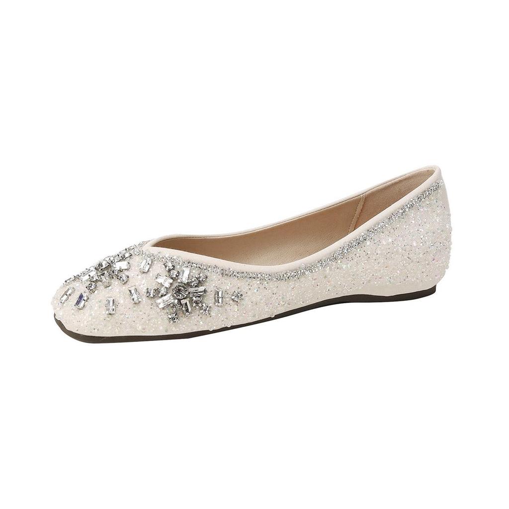 Exquisite French Rhinestone Pointed Toe Flats: Women's Fairy Style Slip-On Wedding Shoes
