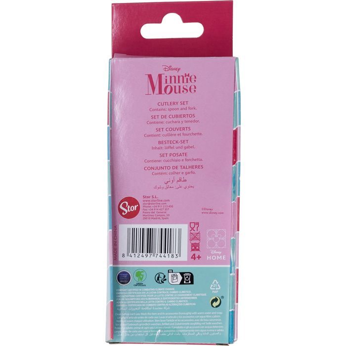 Vitrine - Anrichte - Geschirrschrank Tataway Disney Set mit 2 rosa Besteckteilen für Mädchen aus Edelstahl Minnie mit abgerundeten Enden