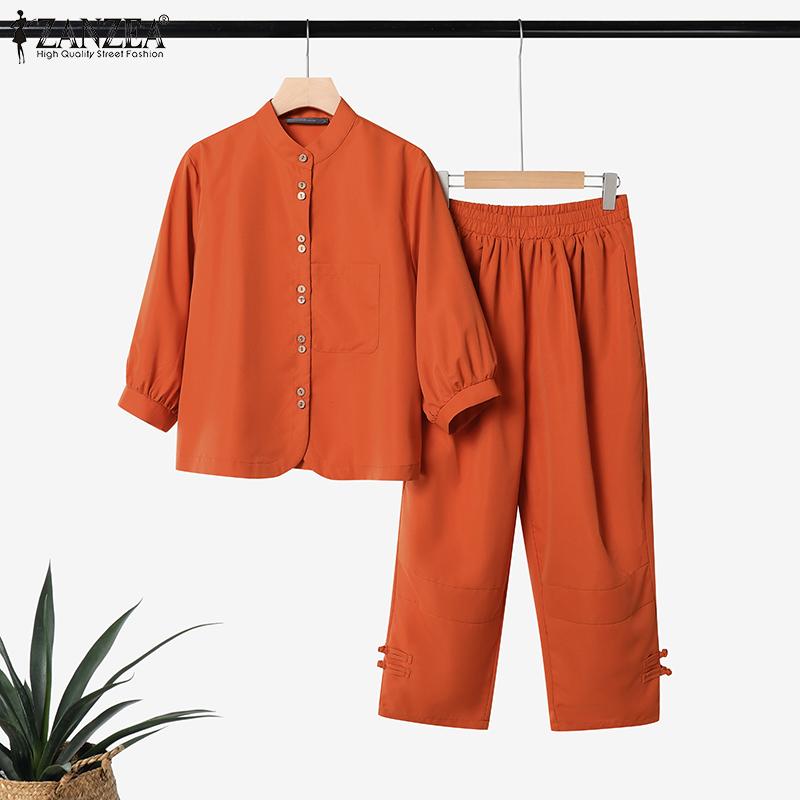 ZANZEA Women 3/4 Sleeve Blouse and Harem Pants Casual Two Piece Suit Sets