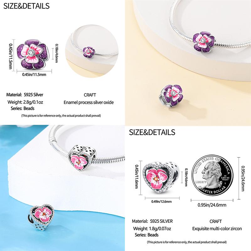 Copper Craft Plum Blossoms Azaleas Sunflowers Cherry Blossoms Sparkling Zircon Beads Charms Birthday Diy Exquisite Jewelry
